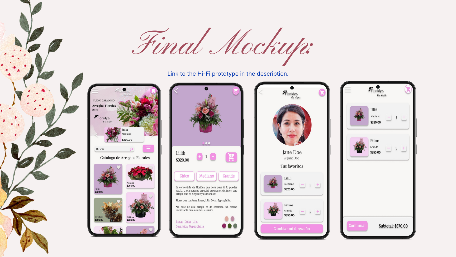 Images of phones displaying Floridea app screens